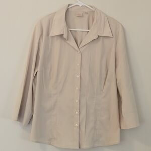 Cleo Beige Button Down Blouse Minimalist Quiet Luxury Professional XL